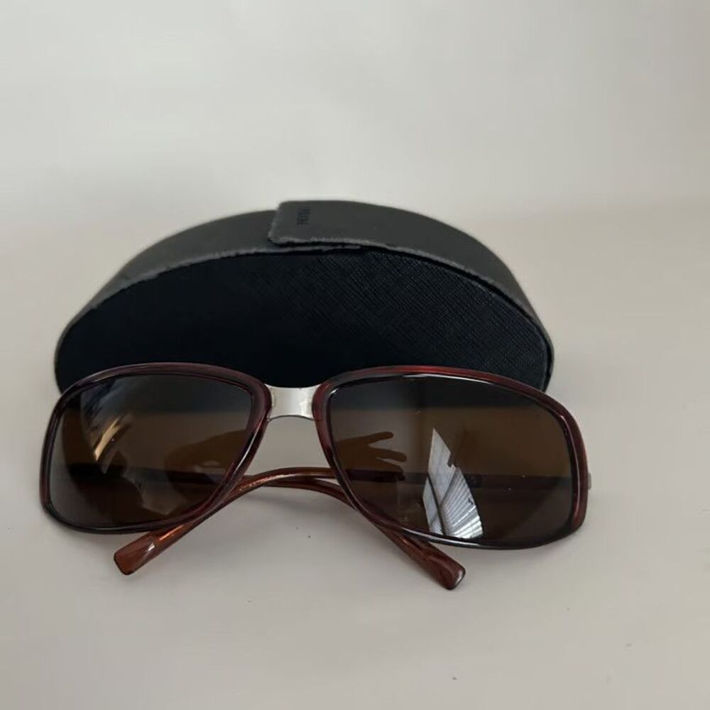 Prada Sport SPS 08E Sunglasses Brown Tortoise Gunmetal Rectangular Wrap Italy